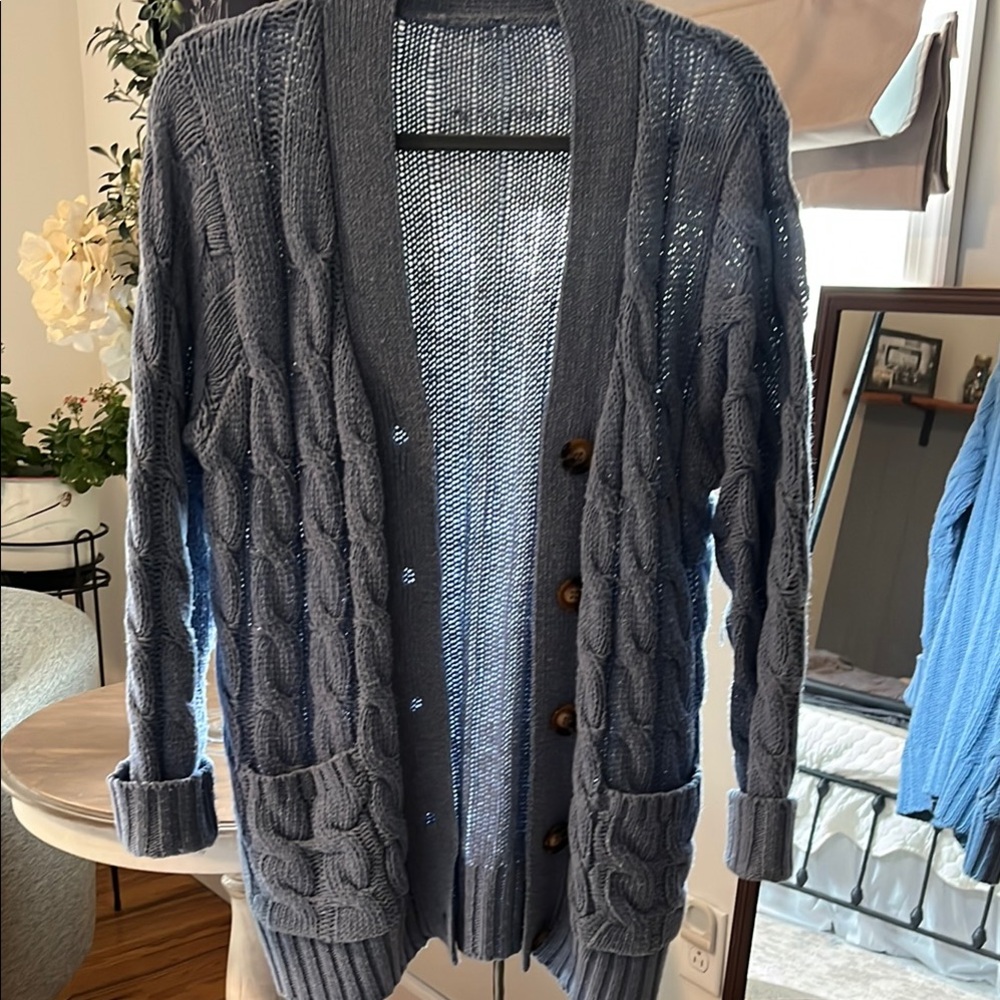 Women’s Blue Cable Knit Cardigan Sweater